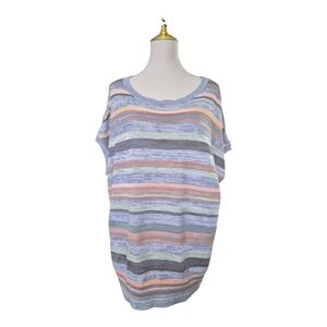 Chico’s 4 XL XXL Heather Striped‎ Short Sleeve Cotton Blend Pullover Sweater NWT